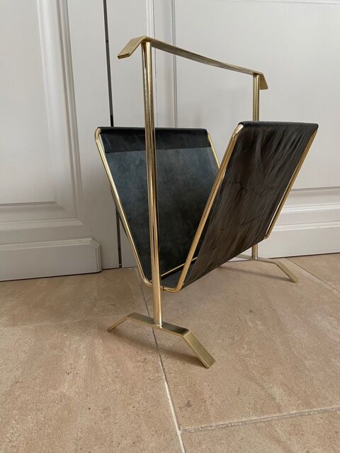 Gold and leather metal magazine rack 1950