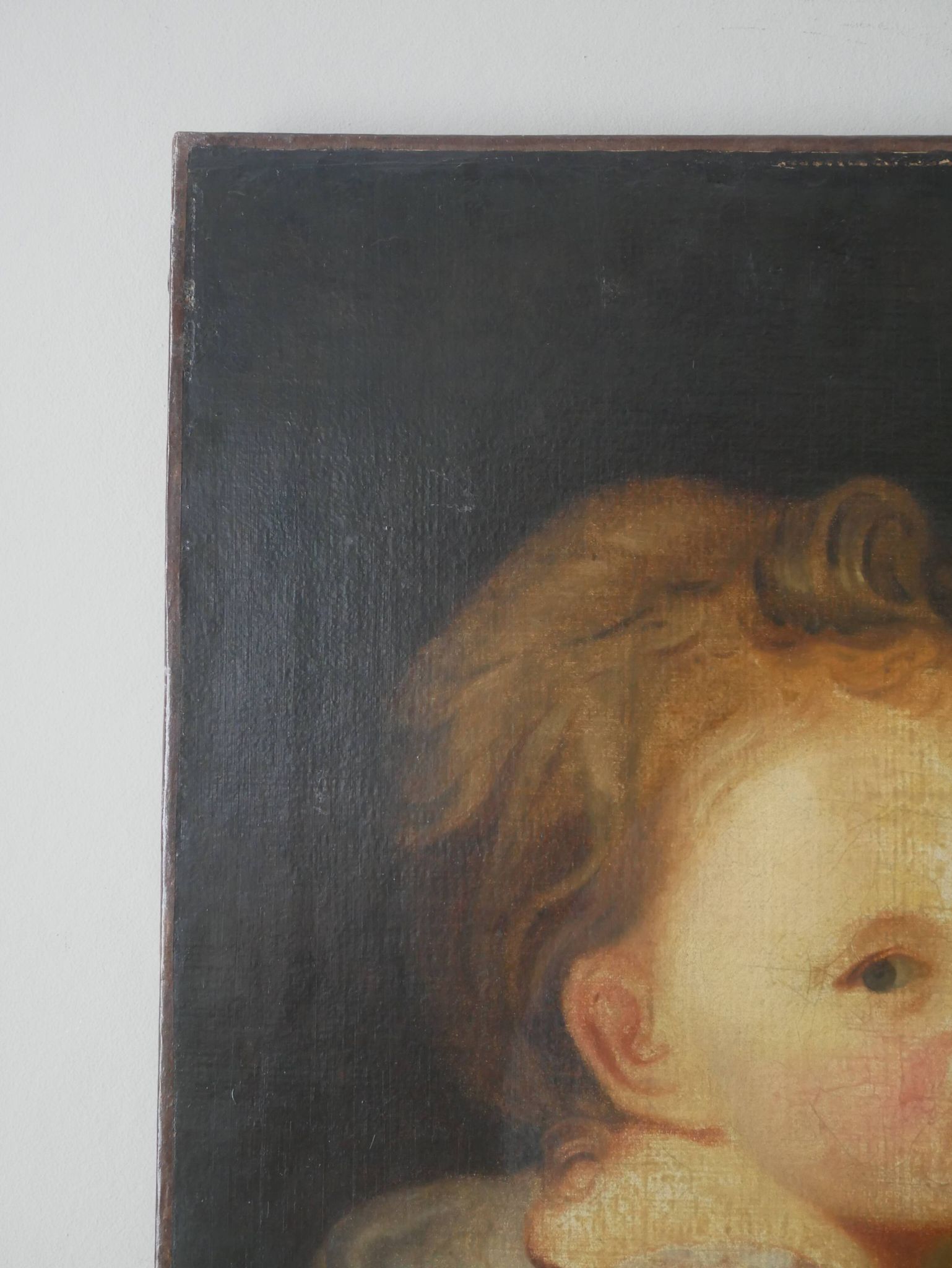 Old oil painting on canvas, countryside decoration, child portrait