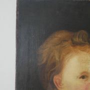 Old oil painting on canvas, countryside decoration, child portrait