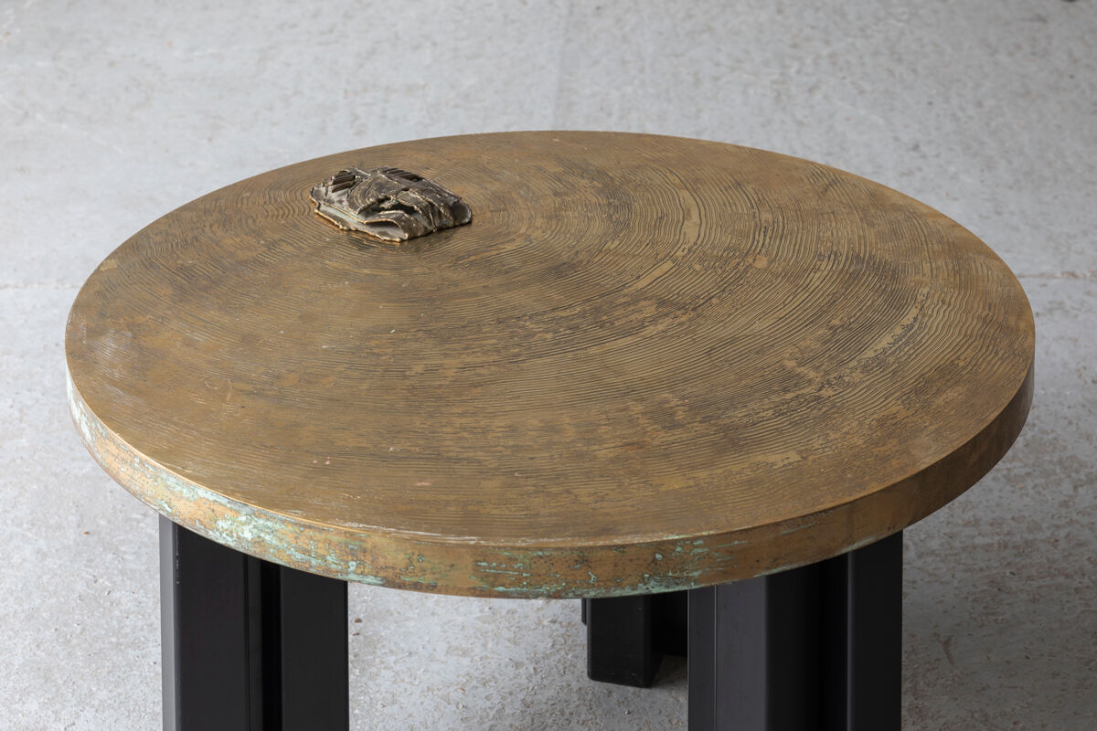 Coffee table in etched brass by Christian Krekels, Belgium, 1990