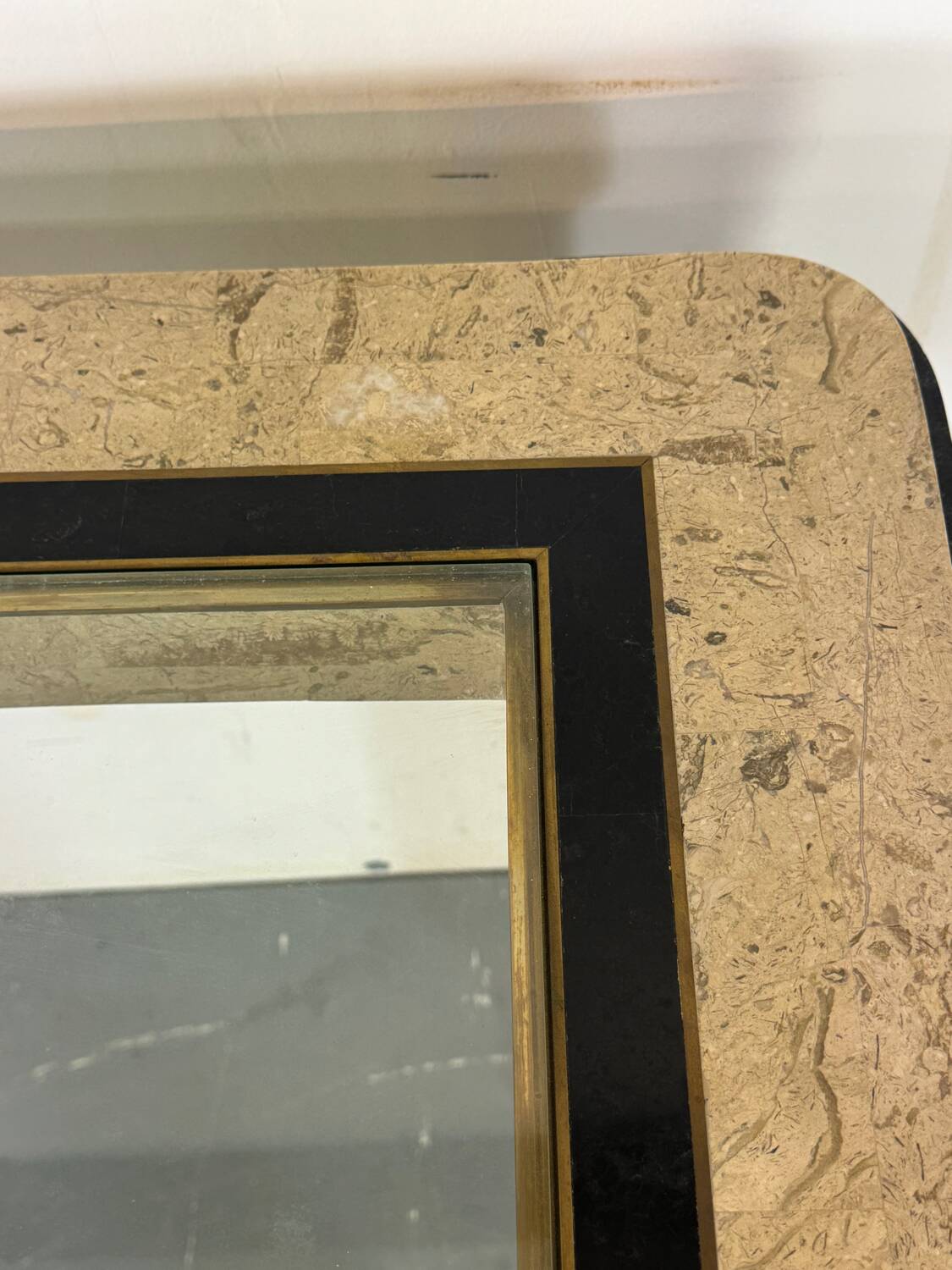 Console d'entrée vintage en travertin et laiton de style italien, années 1980