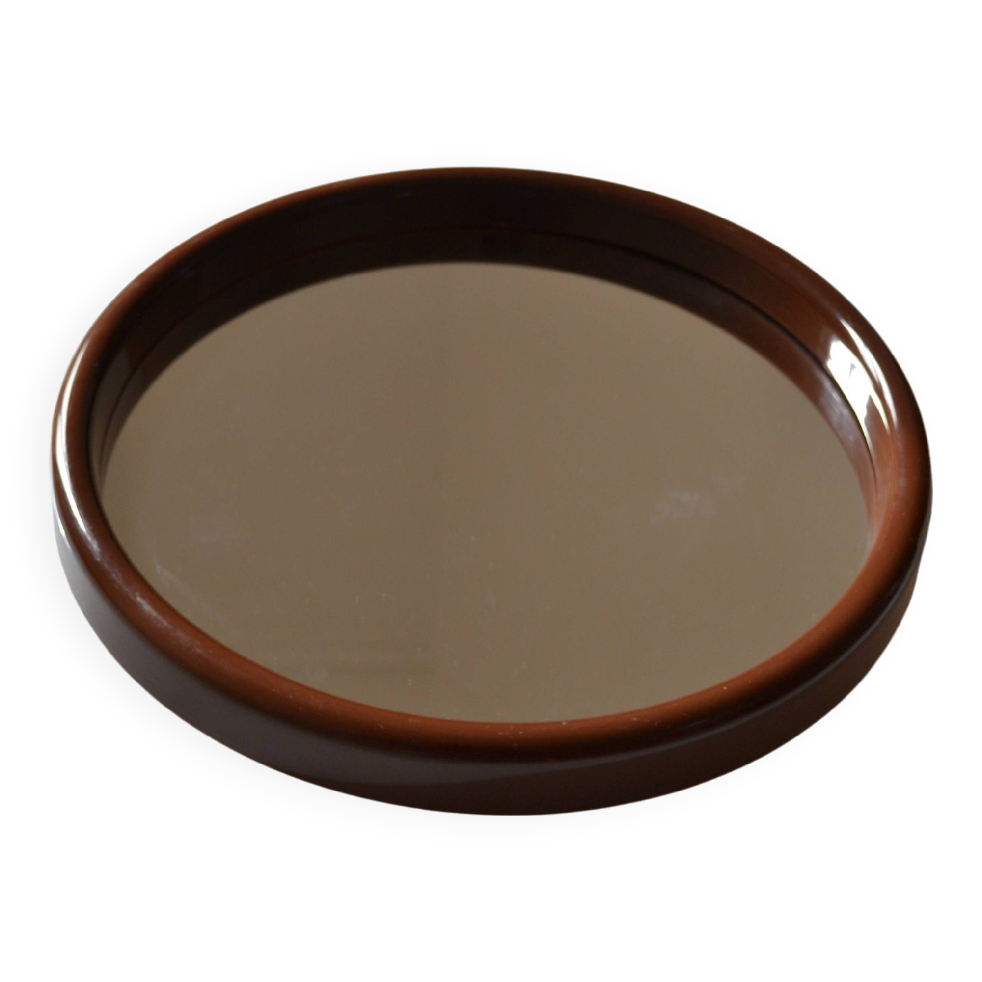 Scandinavian round mirror from the 70s brown plastic Finnmirror made in Finland