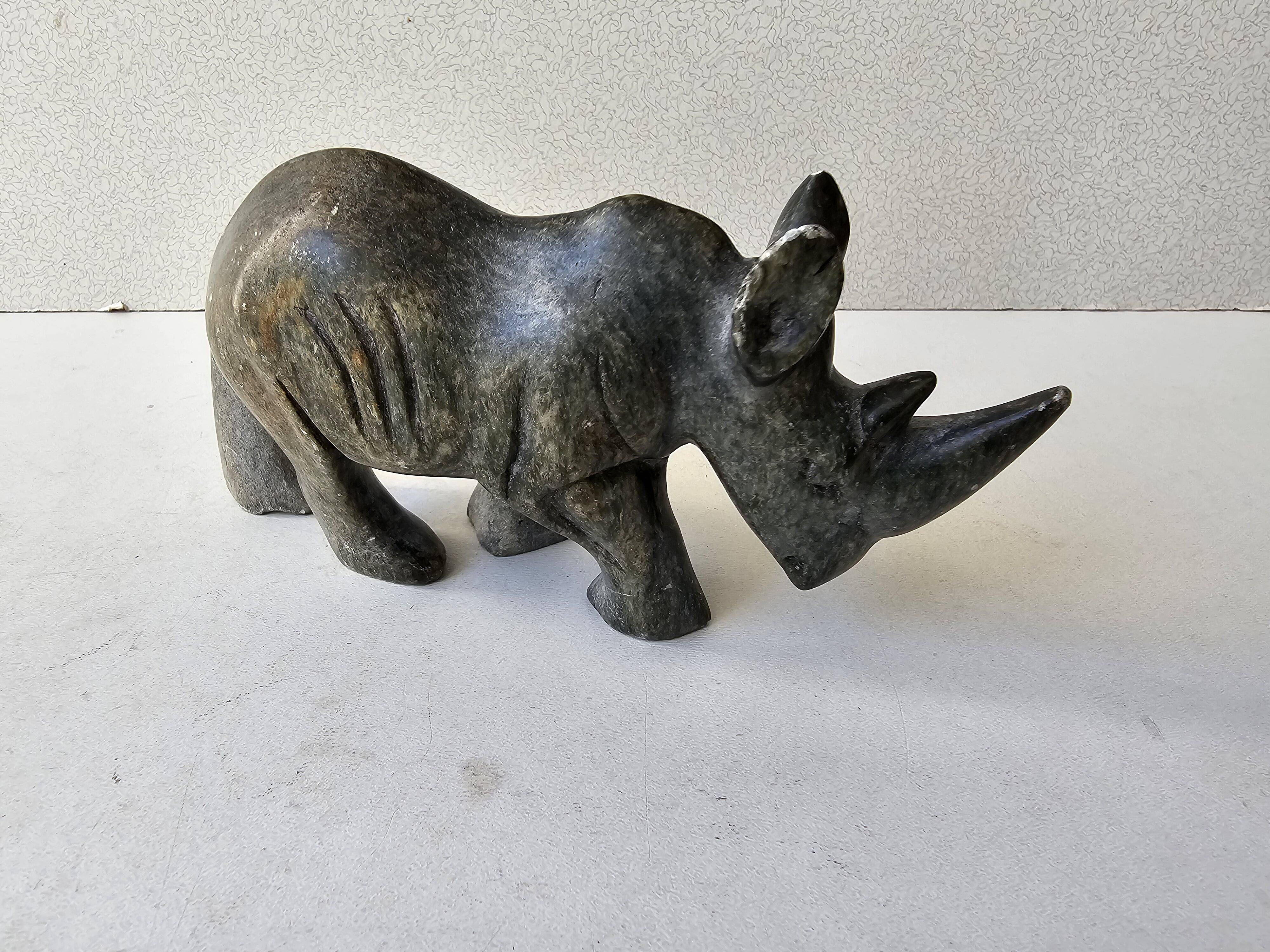 Paperweight Sculpture Zoomorphic Statuette in Stone Rhinoceros