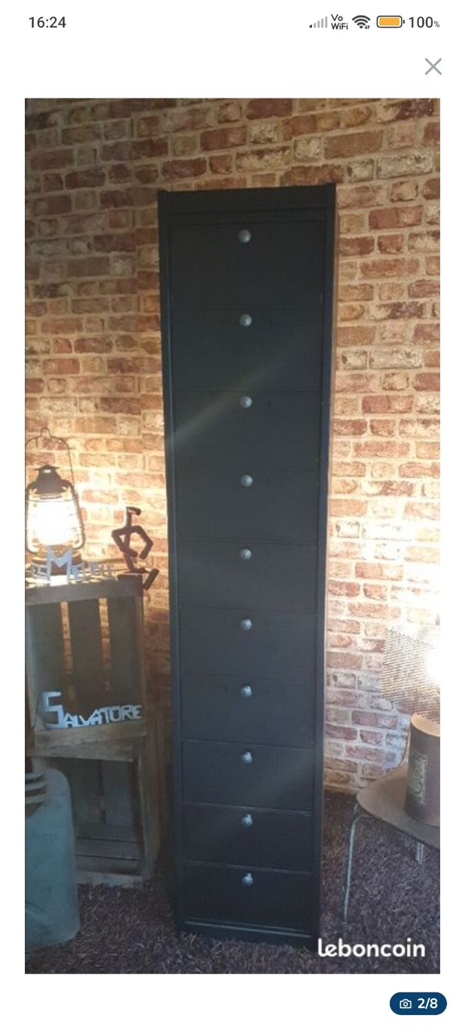 Metal flap cabinet – Matt black – Industrial style