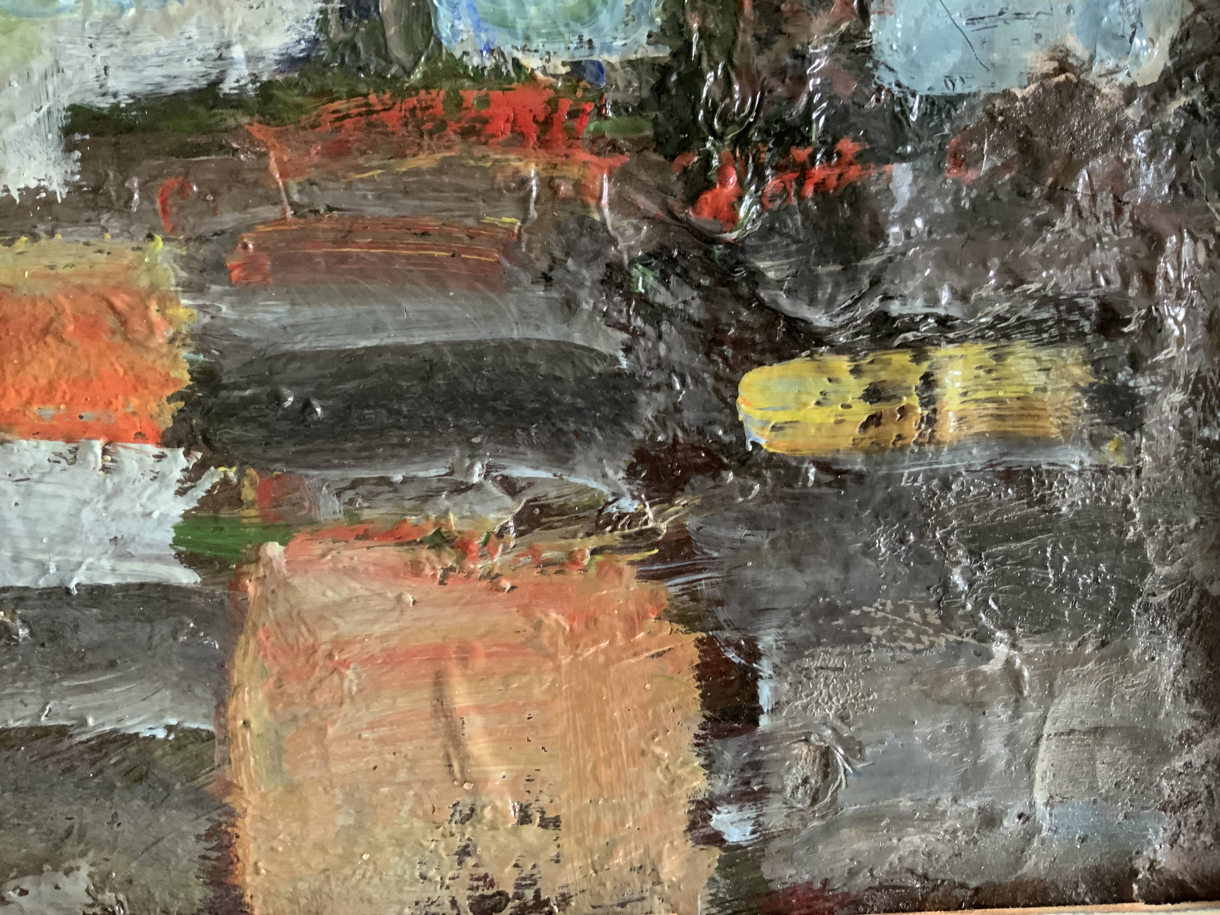 Vintage Abstract Kulo Green Oil Painting 1970s