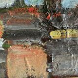 Vintage Abstract Kulo Green Oil Painting 1970s