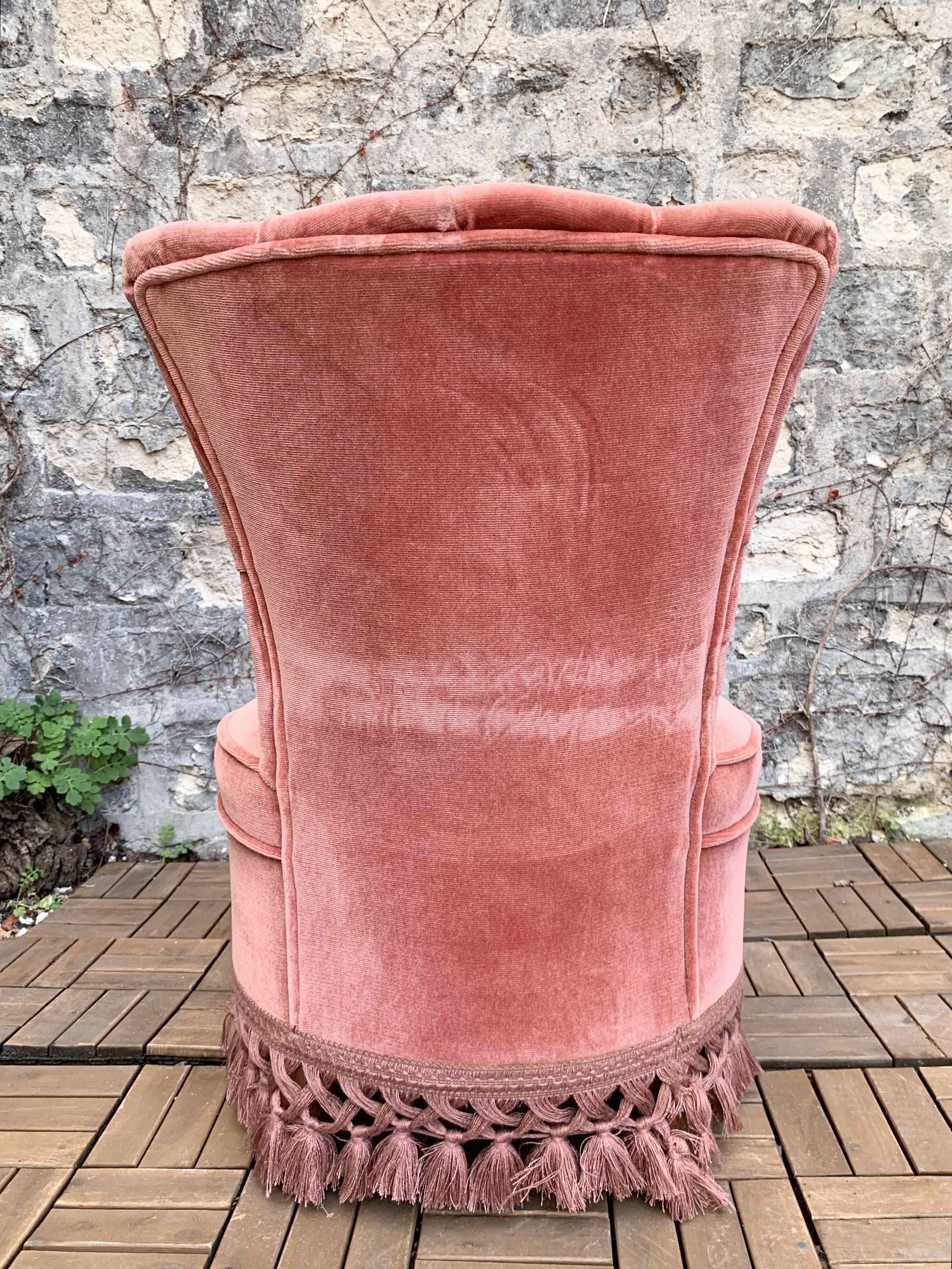Pink velvet padded toad armchair 1970