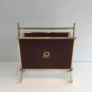 Pair of mahogany and brass magazine racks. Maison Jansen