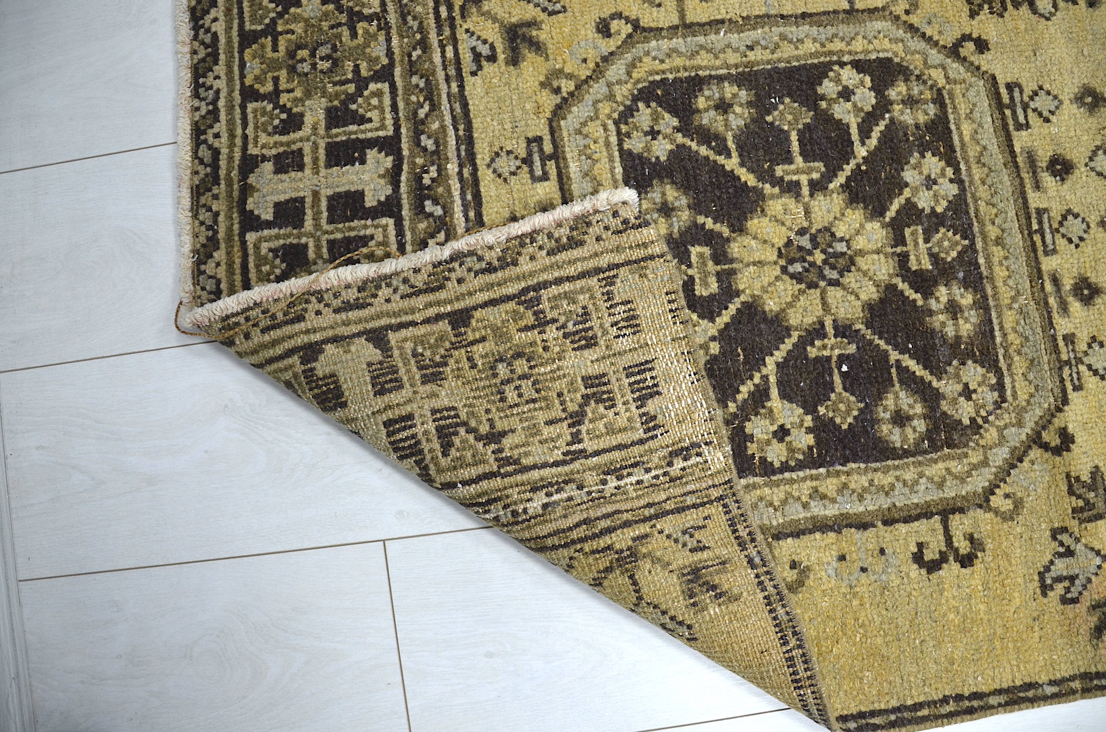 Yellow & Brown Turkish Wool Rug sku 2223