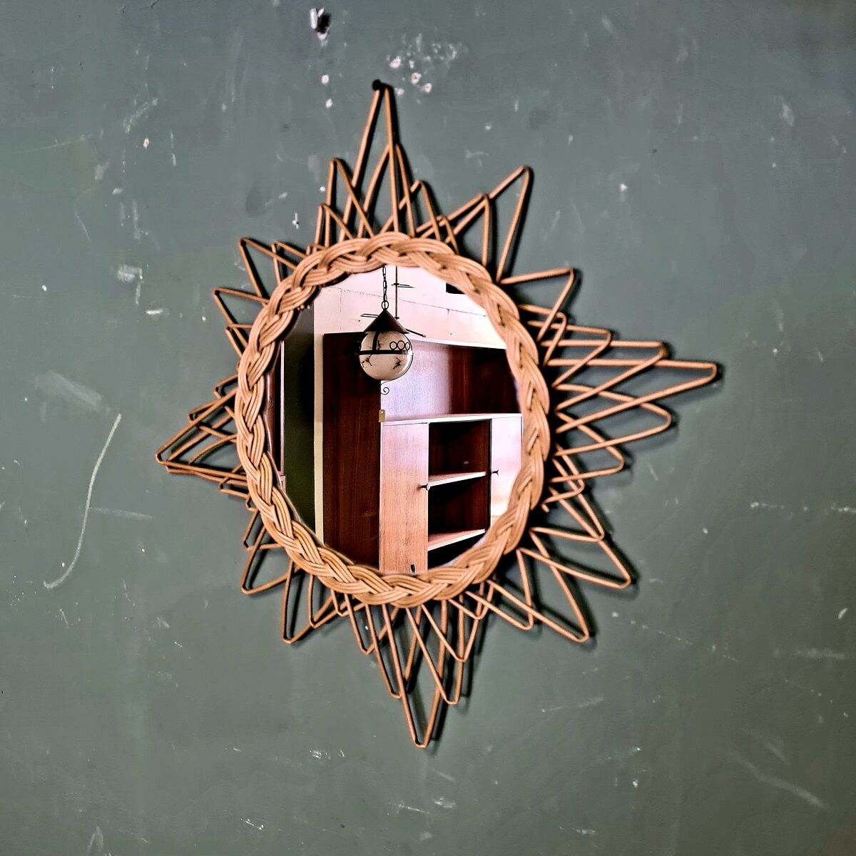 French rattan mirror, 1960s, vintage