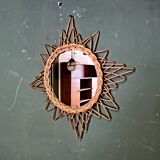 French rattan mirror, 1960s, vintage