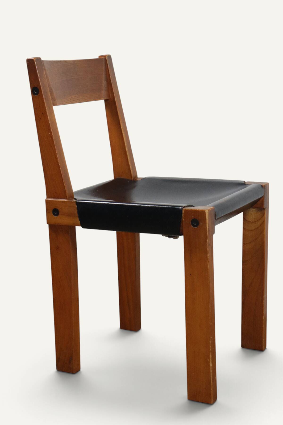 Chair S24 by Pierre Chapo – Solid elm and black leather – 1970