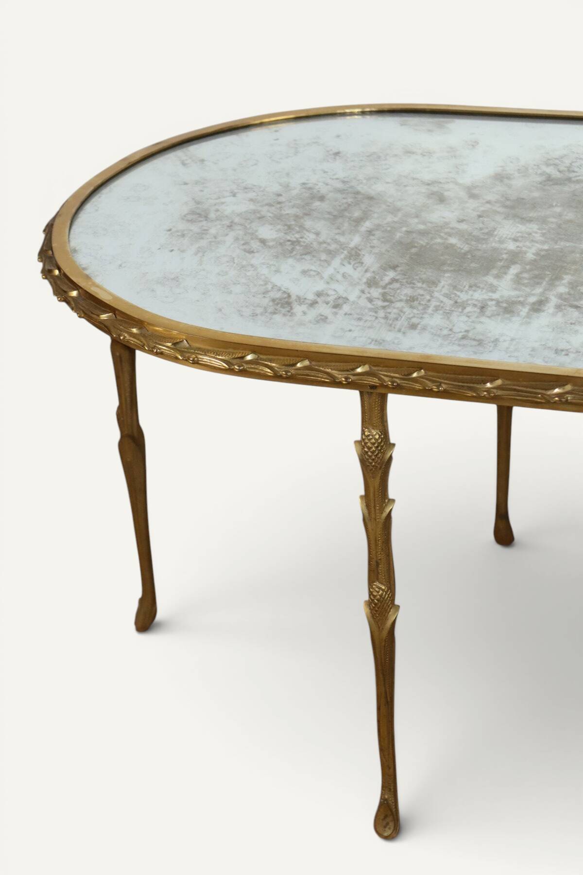 Maison Baguès coffee table in gilded bronze and aged mirror – 1950s