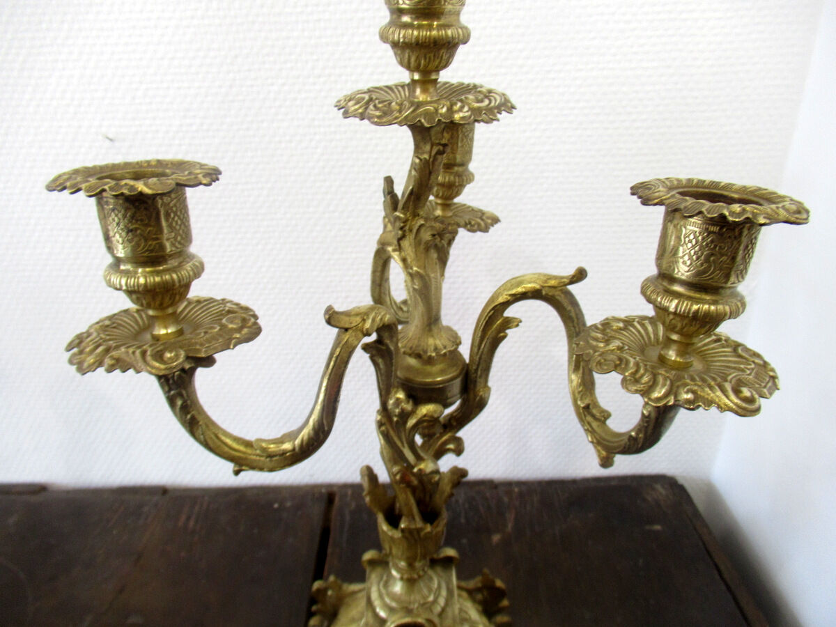 Pair of bronze candelabras and brass bobèches