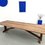 Large refectory table in solid pine and beech, with an X-shaped base.