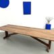 Large refectory table in solid pine and beech, with an X-shaped base.