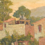 Impressionist painting of villas and garden