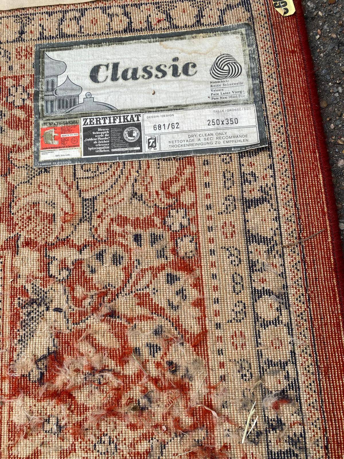 Large industrial Persian carpet in burgundy wool, carpet sample 250x350cm.