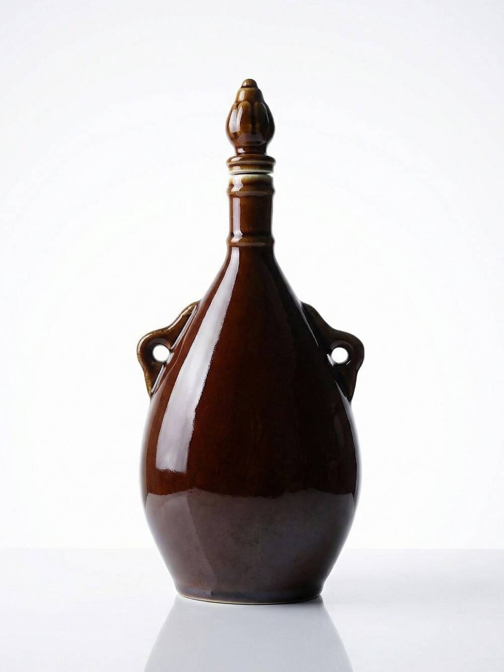 Vintage brown ceramic bottle, flask or canteen from the 1950s-60s.