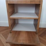 Table de chevet vintage rose marqueterie chêne