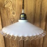 White opaline pendant lamp with transparent toothed edge
