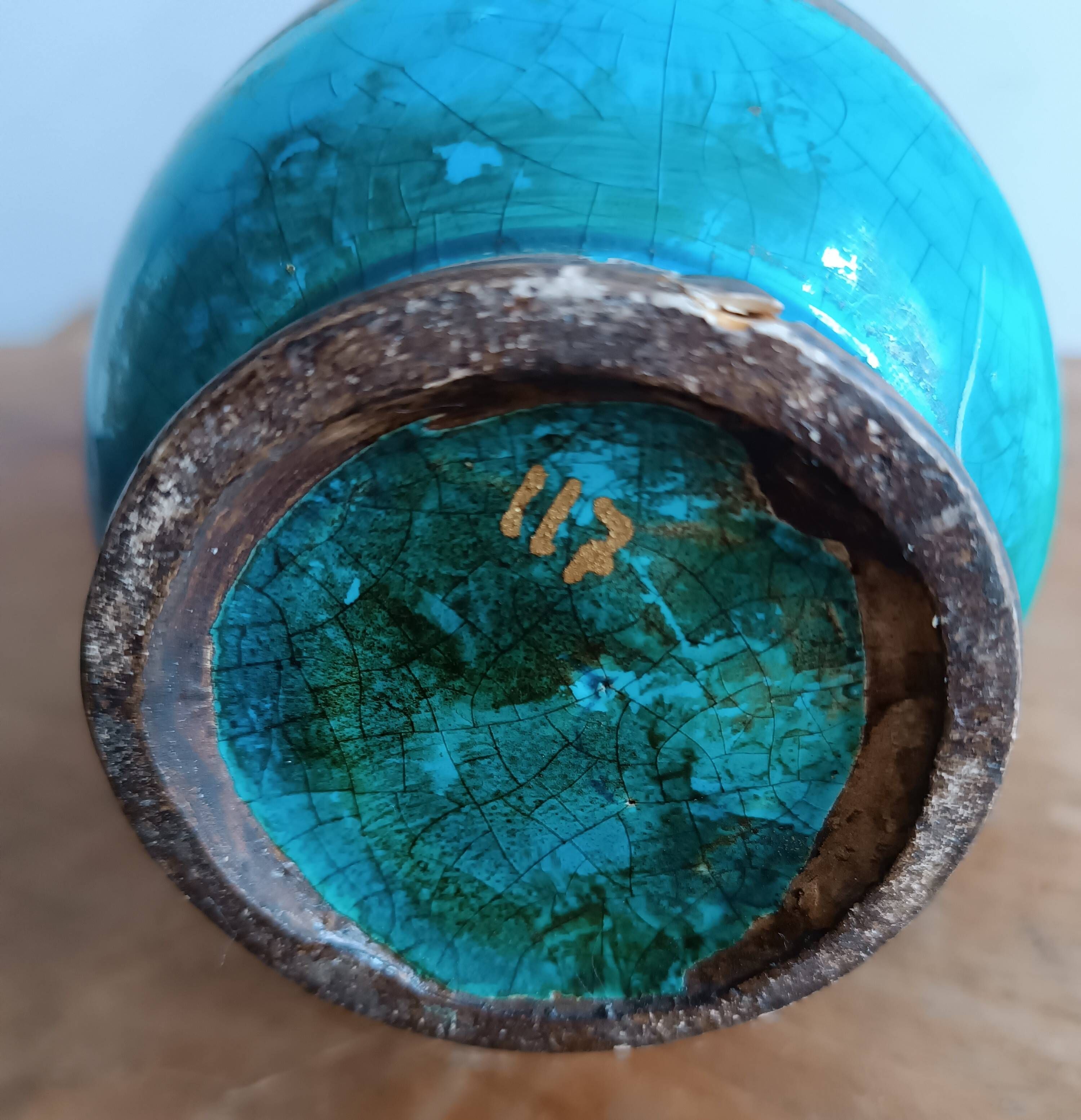 Ugo zaccagnini turquoise ceramic vase with dragon decoration