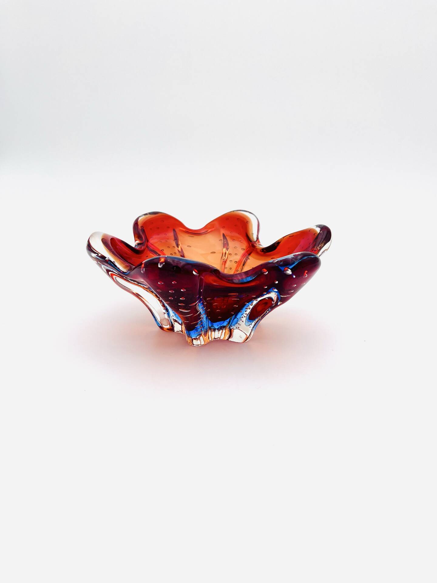 Murano Ashtray - Archimede Seguso - Bullicante - Red Blue Sommerso