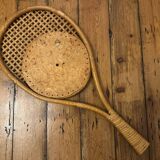 Vintage rattan tennis racket mirror