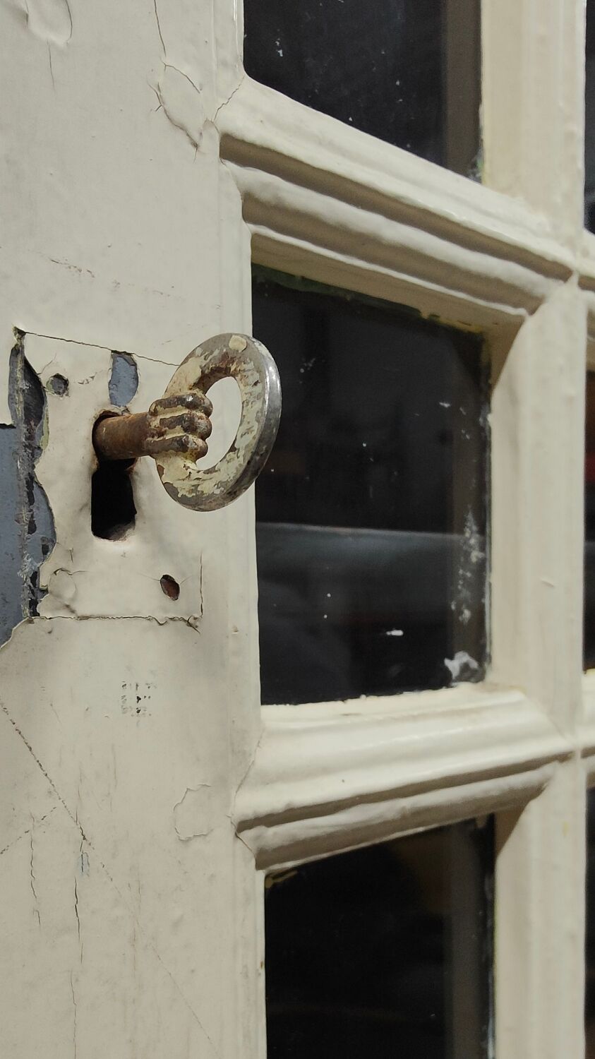 Old school library, white patinated two-body dresser, year 1888