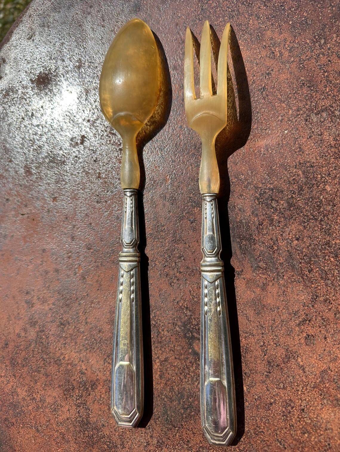 Antique Art Deco Salad Cutlery - Silver-Plated Handles