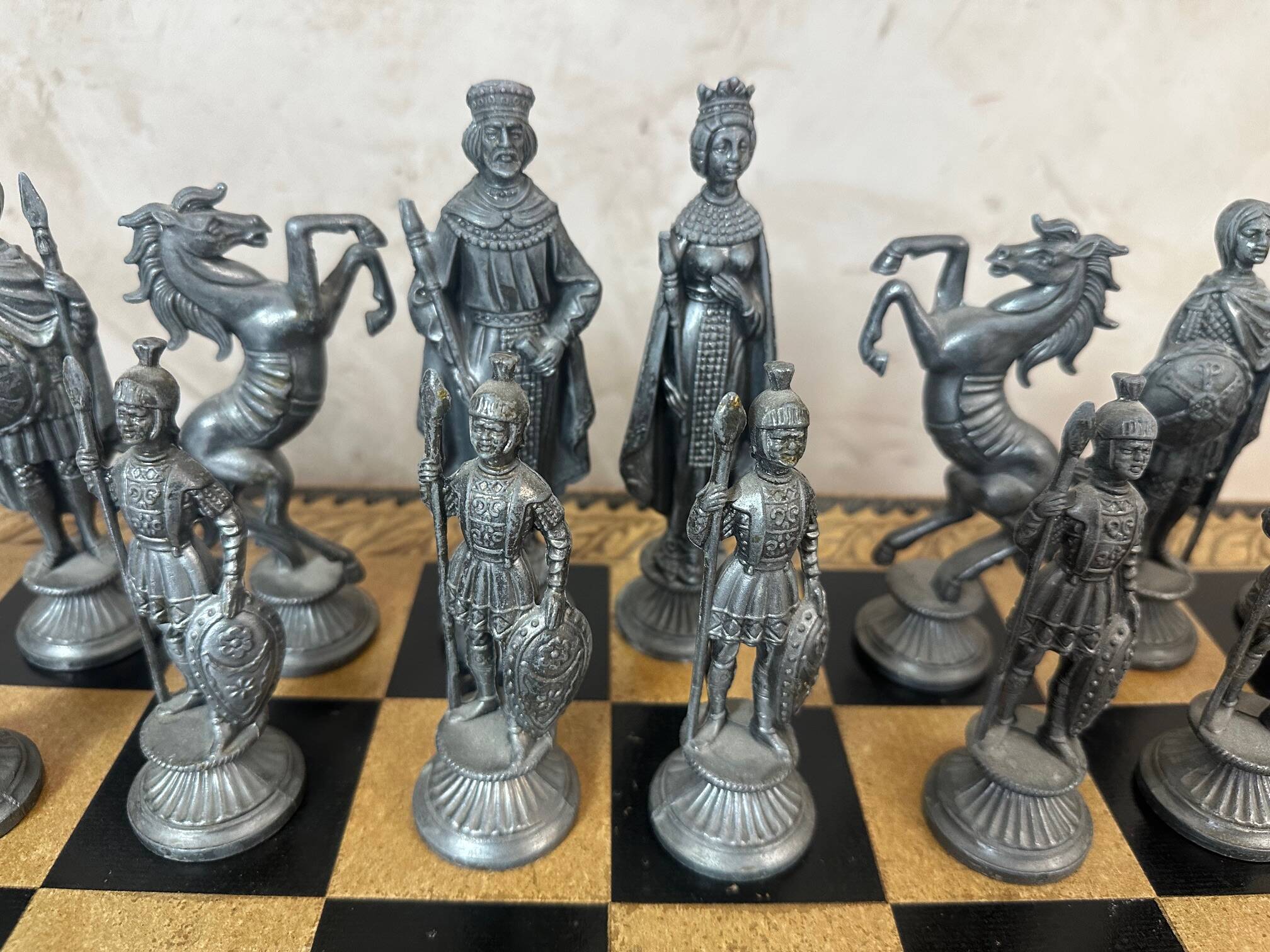 Leather and metal chess set