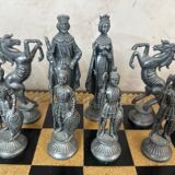 Leather and metal chess set