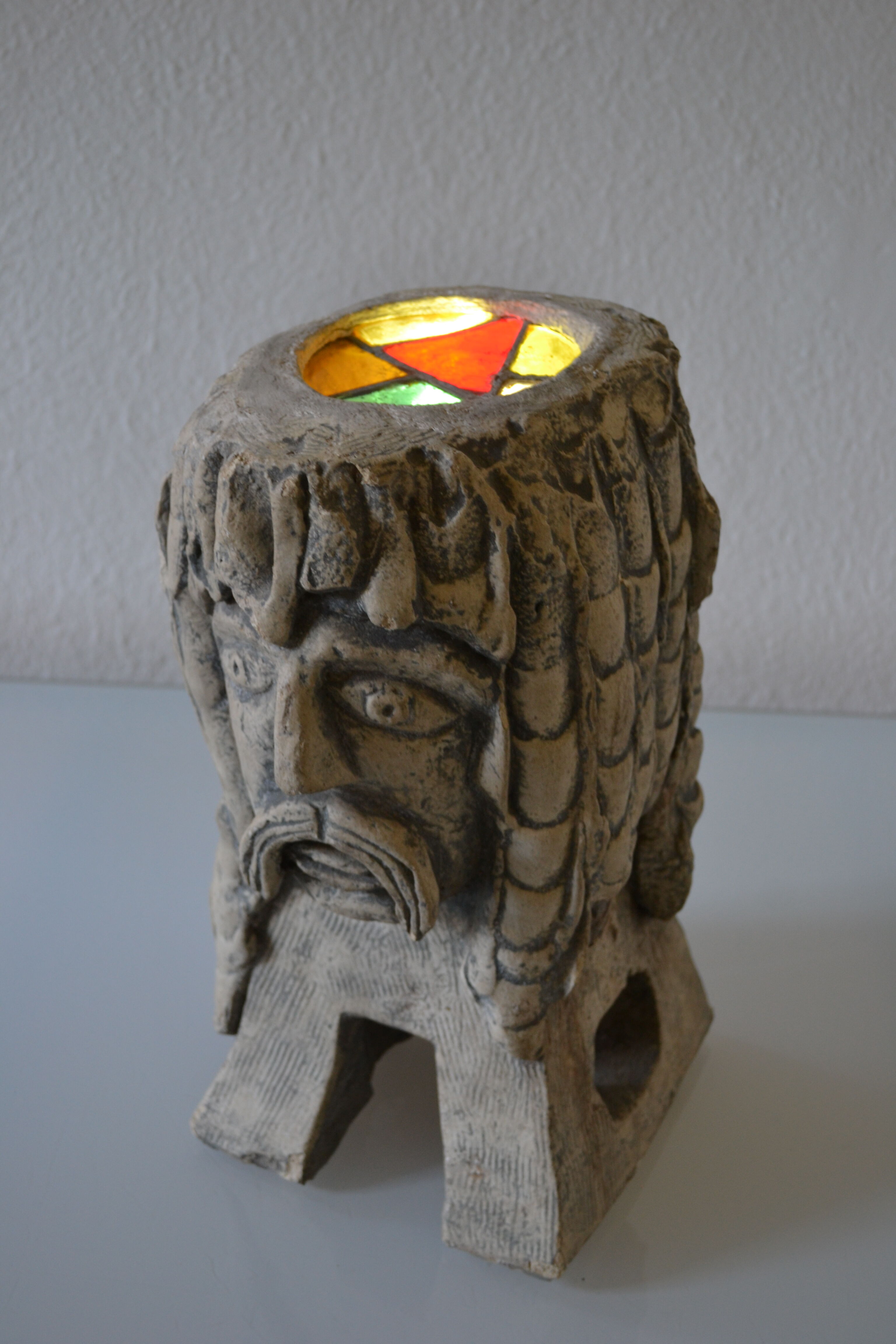 Lamp sculpture gallish head signed Mazoyer 1977
