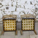 Pair of Scandinavian chairs in teak and faux leather, 1960.