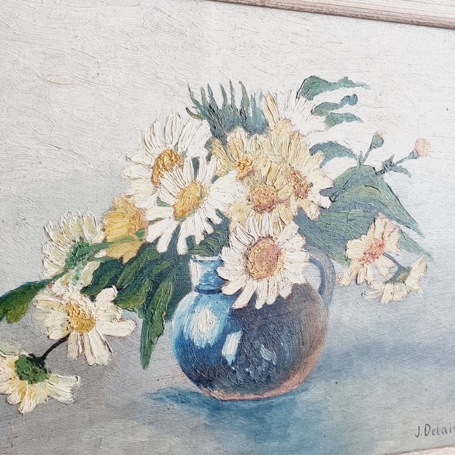 Oil on wood bouquet of daisies