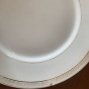 Lot of six flat plates, crockery, old white, gilded