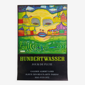 Original vintage Hundertwasser poster, "rainy day", 1972, 60 x 40 cm