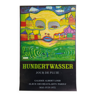 Affiche originale vintage Hundertwasser, "jour de pluie", 1972, 60 x 40 cm