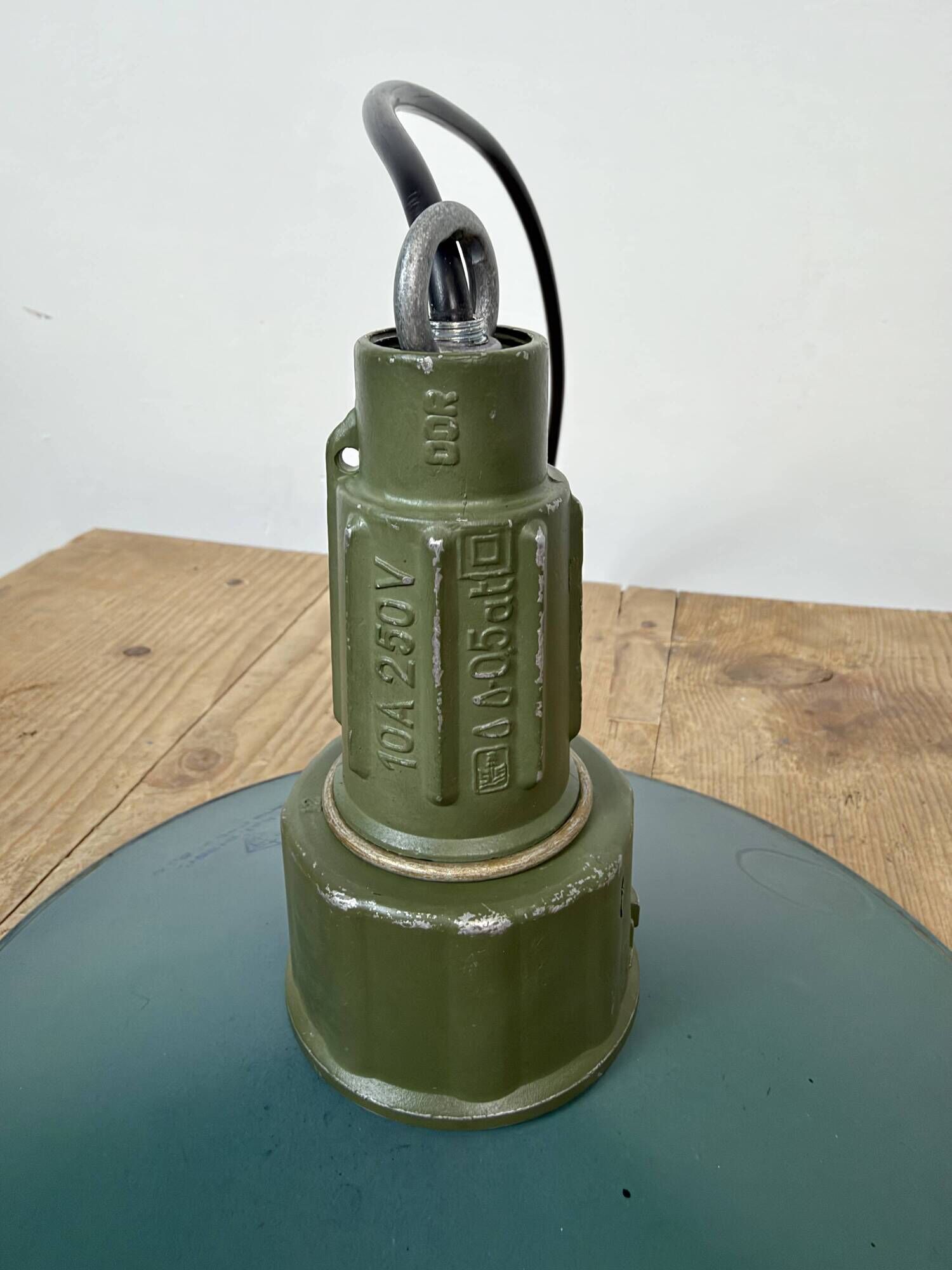 Industrial Petrol Enamel Military Pendant Lamp with Cast Aluminium Top