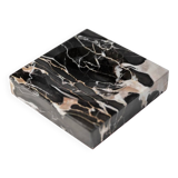 Cendrier vintage en marbre noir, beige et blanc avec base en tissu rouge - Design italien des années 1970, sculpture de bureau lourde