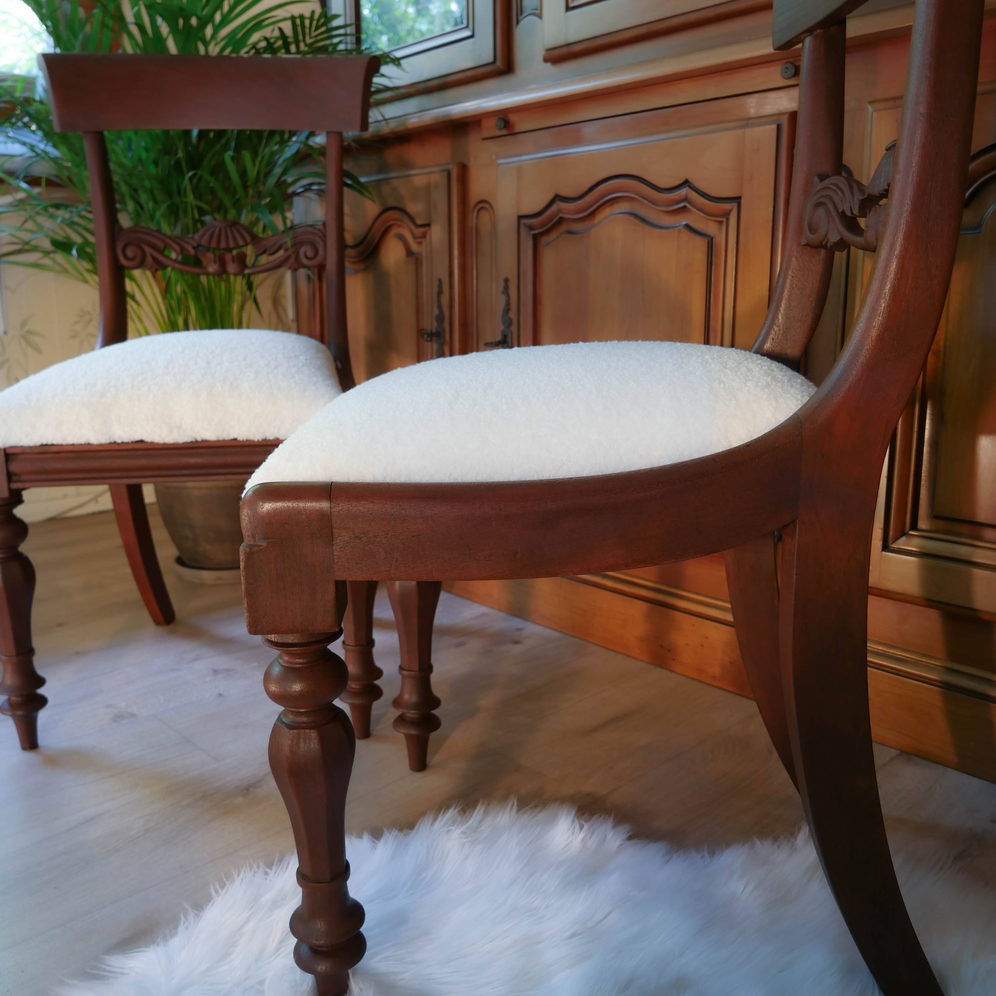 Pair of English Regency style chairs, white terry fabric