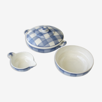 Salad bowl and sausage bowl, blue Scottish décor, Givors 8008