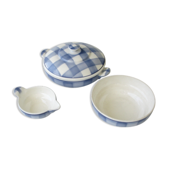 Salad bowl and sausage bowl, blue Scottish décor, Givors 8008