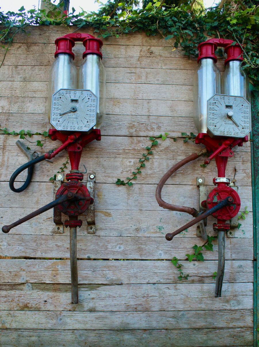 Pair of vintage petrol pumps from the japy brand, 1900