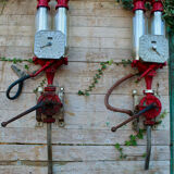 Pair of vintage petrol pumps from the japy brand, 1900