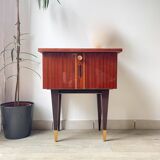 Vintage wood and brass bedside table, 1950s