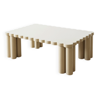 Italian scalloped coffee table in beige lacquer, 1980s