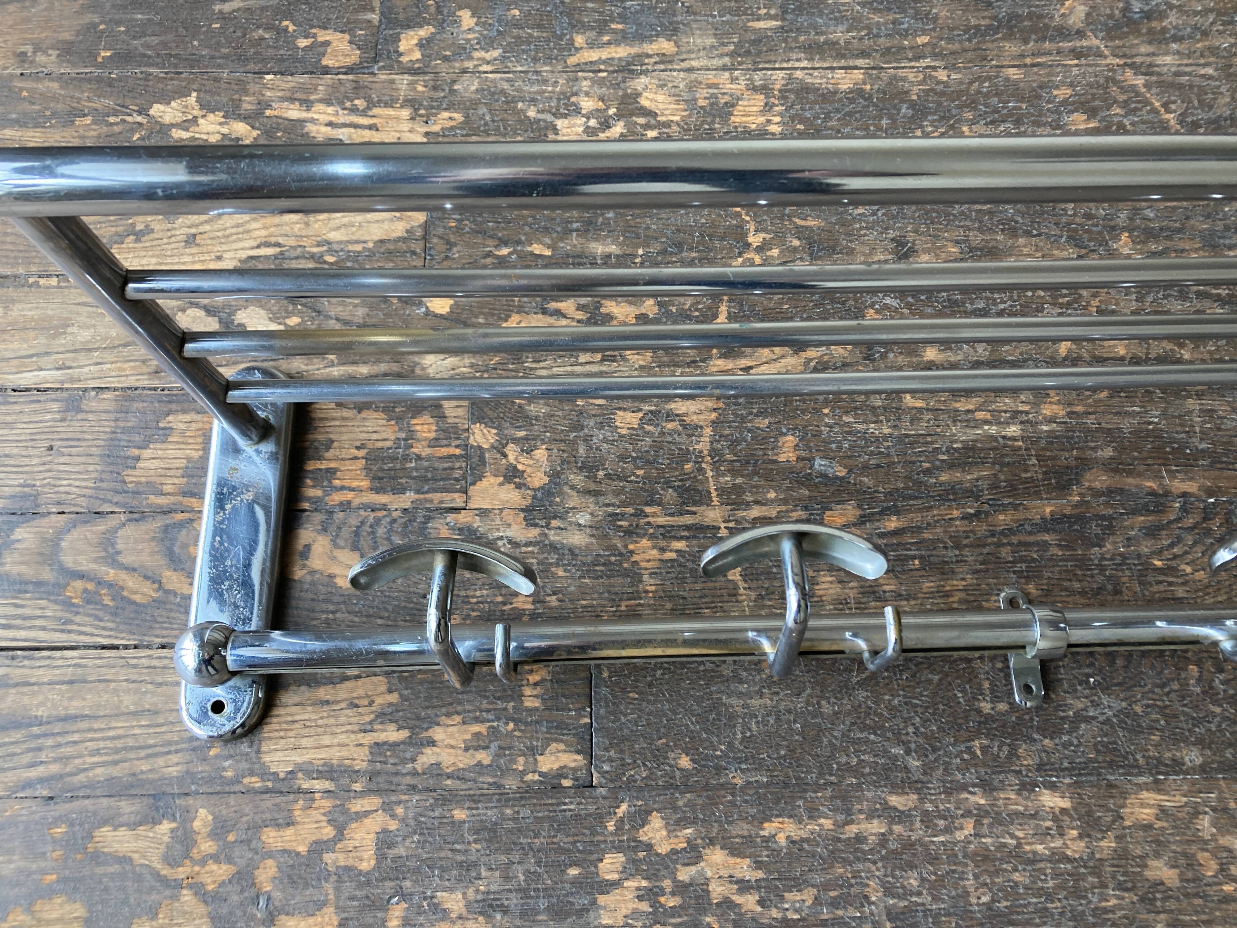 1950s chrome bathroom coat rack with shelf