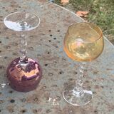 Set of 9 colored port glasses, 5 tulip-shaped and 4 balloons