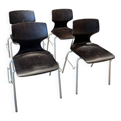 Ensemble de 4 chaises Pagholz Flototto wenge et chrome 1970 Allemagne